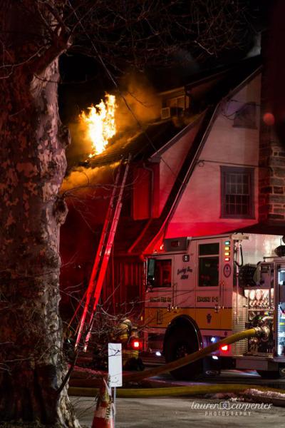 The crews from Radnor Engine 15-1 and Berwyn Engine 2-3 worked in tandem to attack the fire.